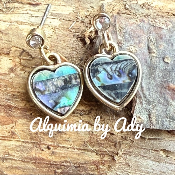 Alquimia Gold and Blue Heart Earrings with Abalone Inlay - Picture 1 of 1